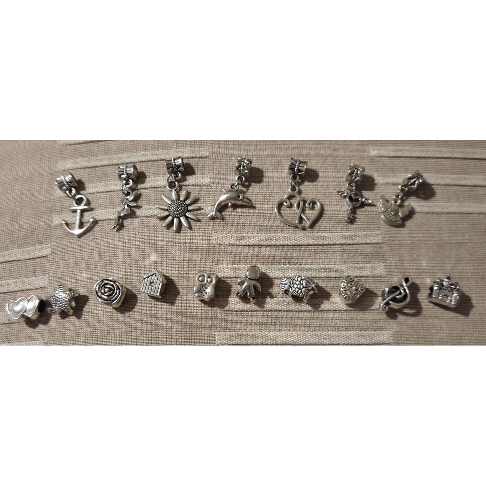 Lot Of 17 Charms(7) & Spacers(10) Silver Tone For Charm Bracelet Tibetan Silver